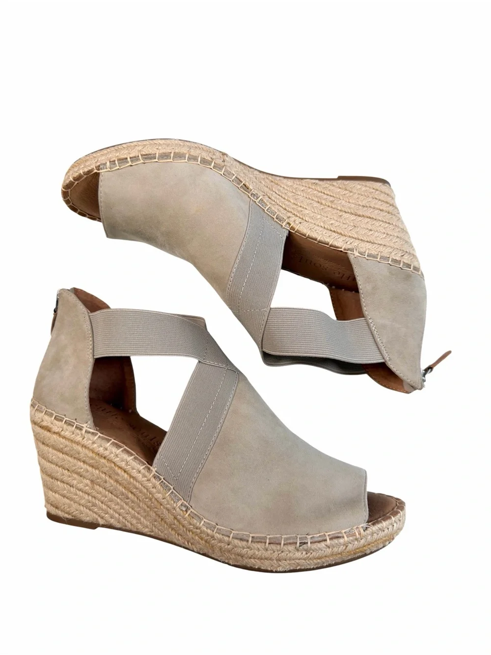 Gentle Souls Colleen Cross Elastic Espadrille Wedge Sandals Suede Taupe 9.5